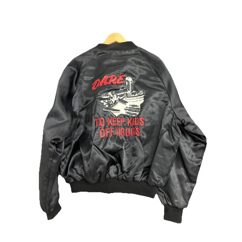 Vintage King Louie DARE Jacket Mens Large Black Satin Bomber Pro Fit 90s USA